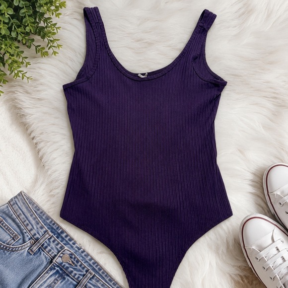 Tops - JB & Co Purple Ribbed Sleeveless Bodysuit Scoop Neck Stretch Snap Closure S